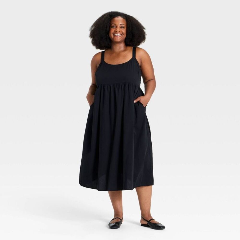 Women's Midi Empire Waist Dress - Ava & Viv Black 4X